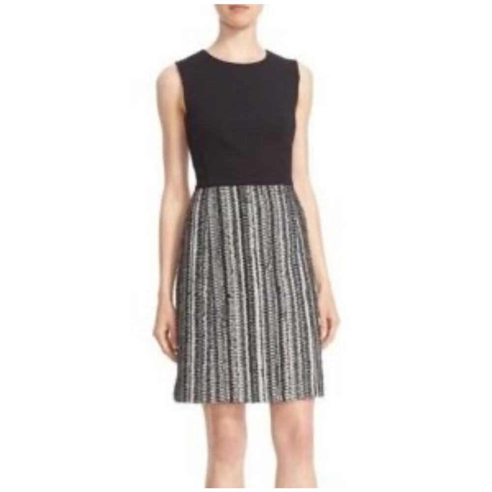 Milly Tweed Dress Sleeveless Striped Black Size 8  Lined Classic Office Career